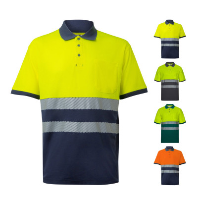 VL ACHELOUS. Polo bicolor piqué (150g/m²) de manga curta, em algodão (55) e poliéster (45)